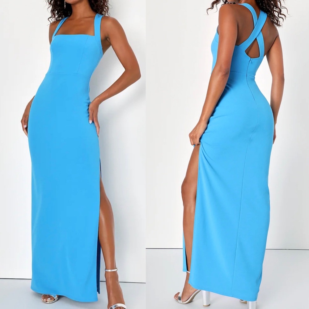 NWT Lulus Glamorous Dedication Blue Sleeveless Column Maxi Dress Size XL